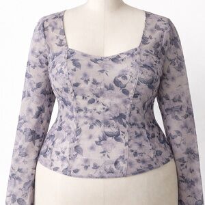 Plus-Size Lavender Floral Long-Sleeve Blouse